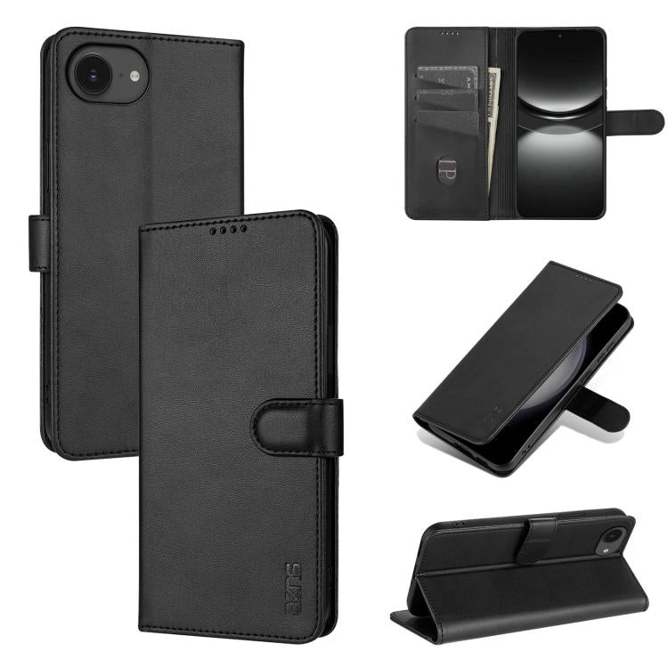 For iPhone 16e AZNS Skin Feel Calf Texture Flip Leather Phone Case(Black)