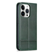 For iPhone 15 Pro Max AZNS Magnetic Calf Texture Flip Leather Phone Case(Dark Green)