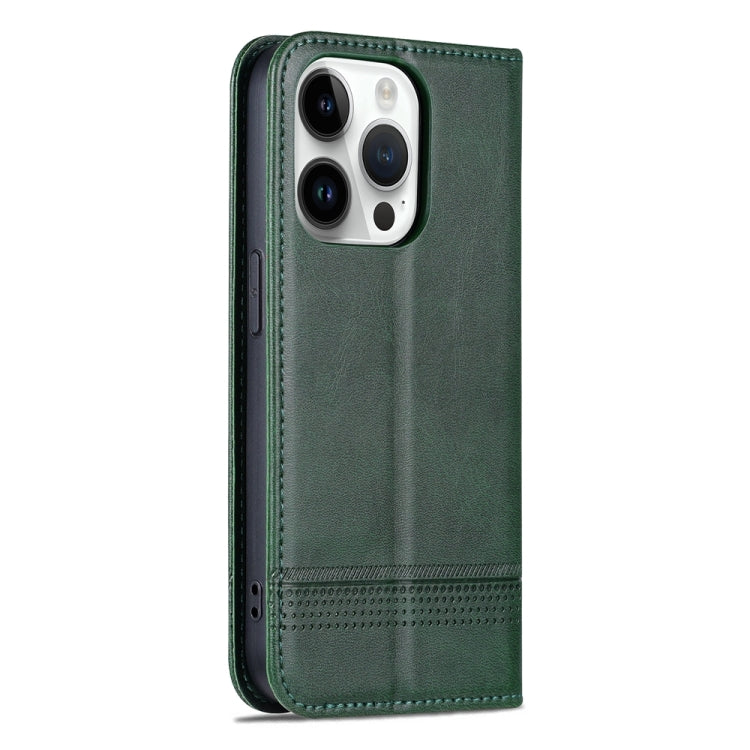 For iPhone 15 Pro Max AZNS Magnetic Calf Texture Flip Leather Phone Case(Dark Green)