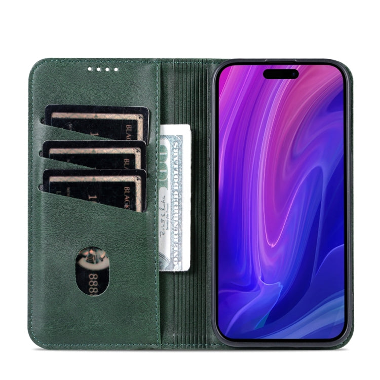 For iPhone 15 Pro Max AZNS Magnetic Calf Texture Flip Leather Phone Case(Dark Green)