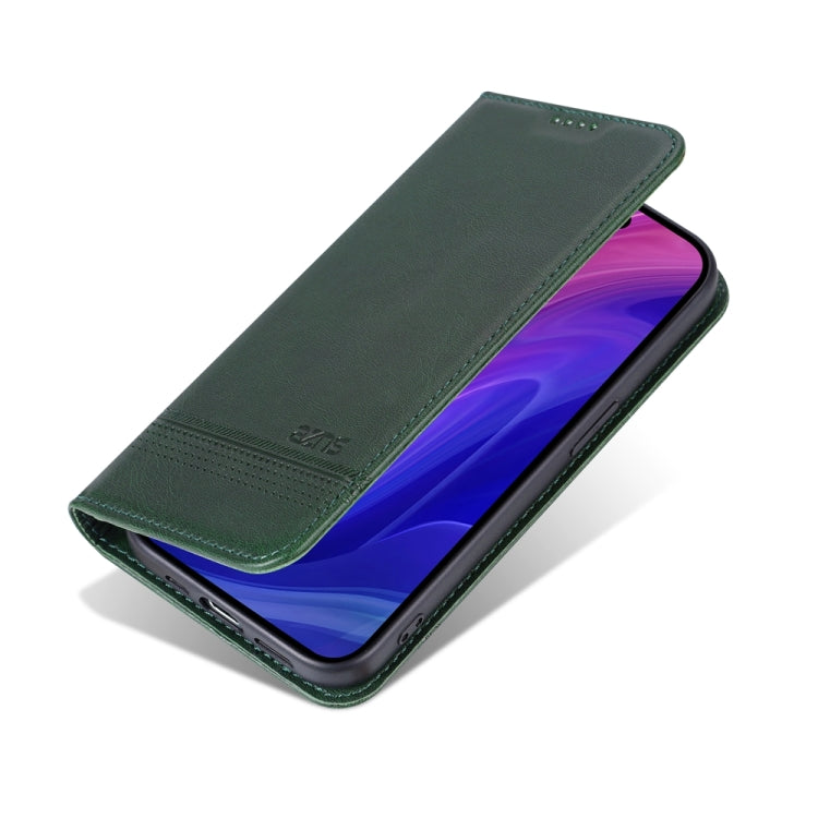 For iPhone 15 Pro Max AZNS Magnetic Calf Texture Flip Leather Phone Case(Dark Green)