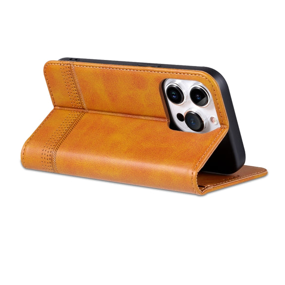 For iPhone 16 Pro Max AZNS Magnetic Calf Texture Flip Leather Phone Case(Light Brown)