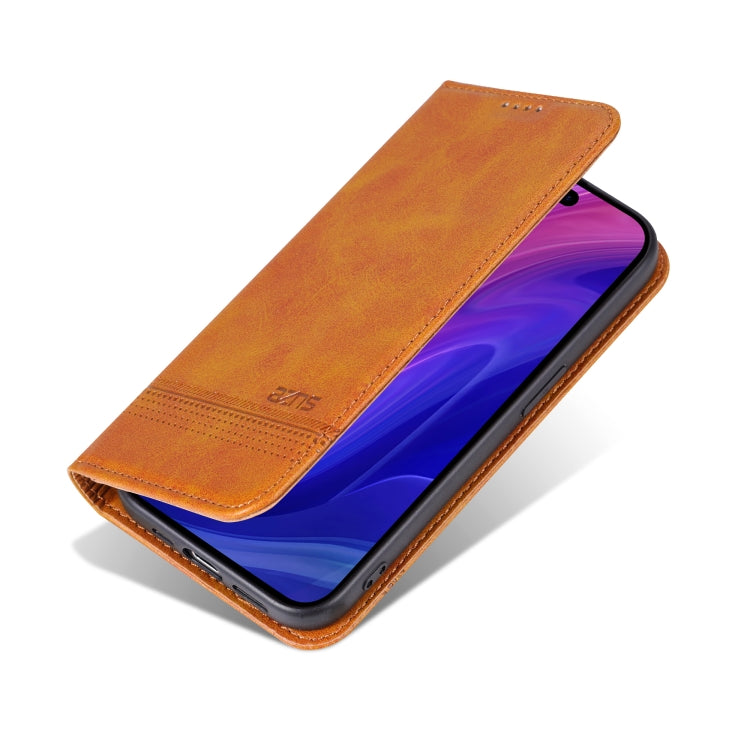 For iPhone 16 Pro Max AZNS Magnetic Calf Texture Flip Leather Phone Case(Light Brown)
