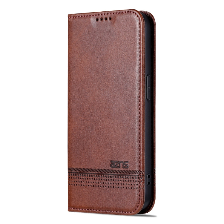 For iPhone 16 Pro Max AZNS Magnetic Calf Texture Flip Leather Phone Case(Dark Brown)