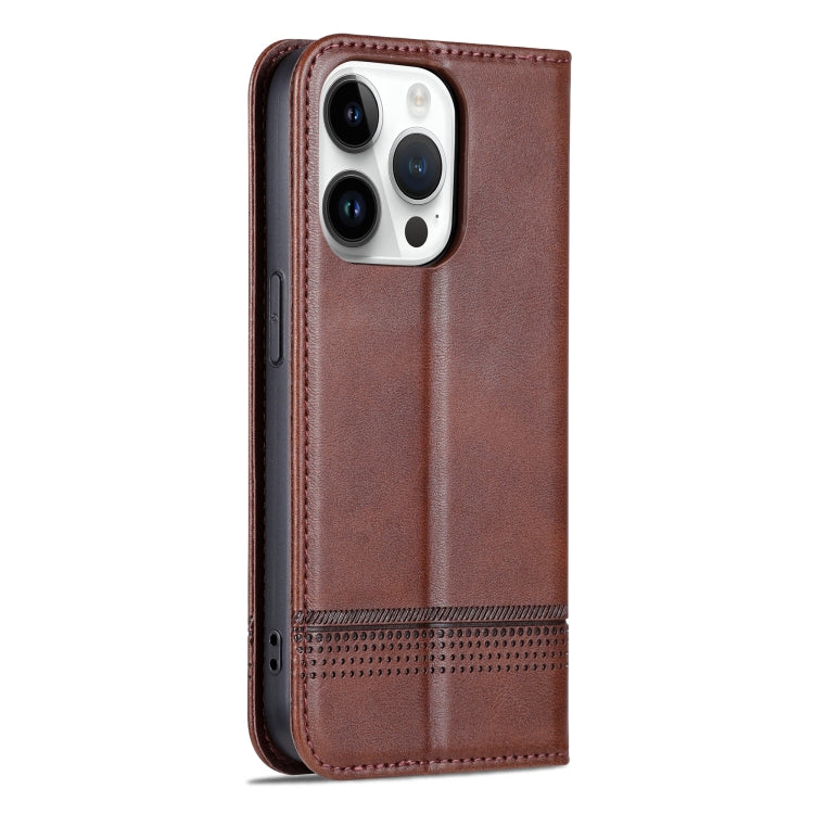 For iPhone 16 Pro Max AZNS Magnetic Calf Texture Flip Leather Phone Case(Dark Brown)
