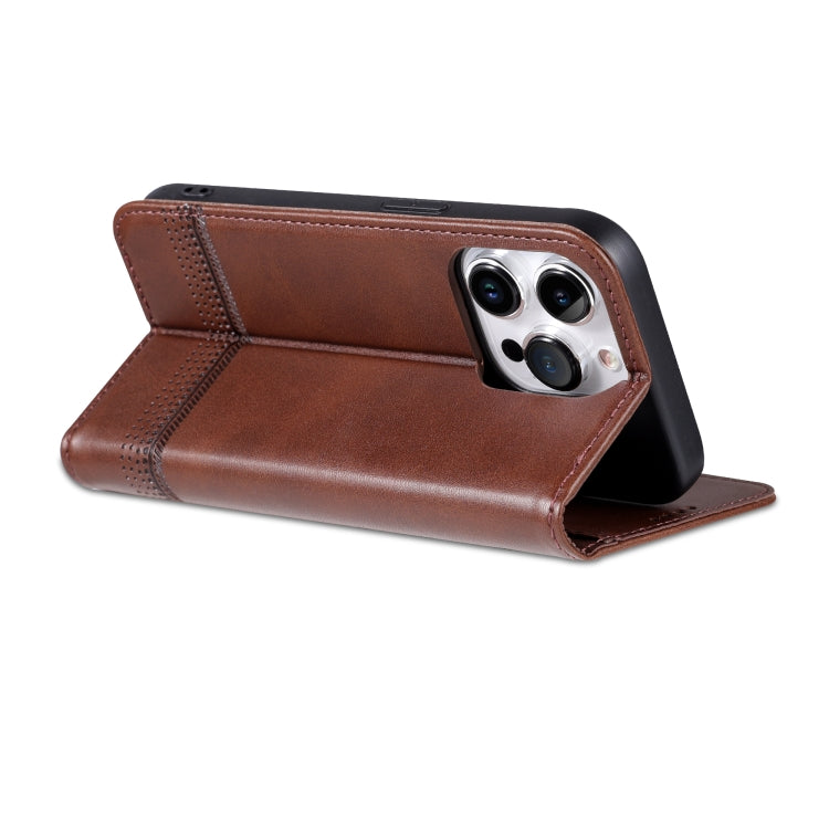For iPhone 16 Pro Max AZNS Magnetic Calf Texture Flip Leather Phone Case(Dark Brown)