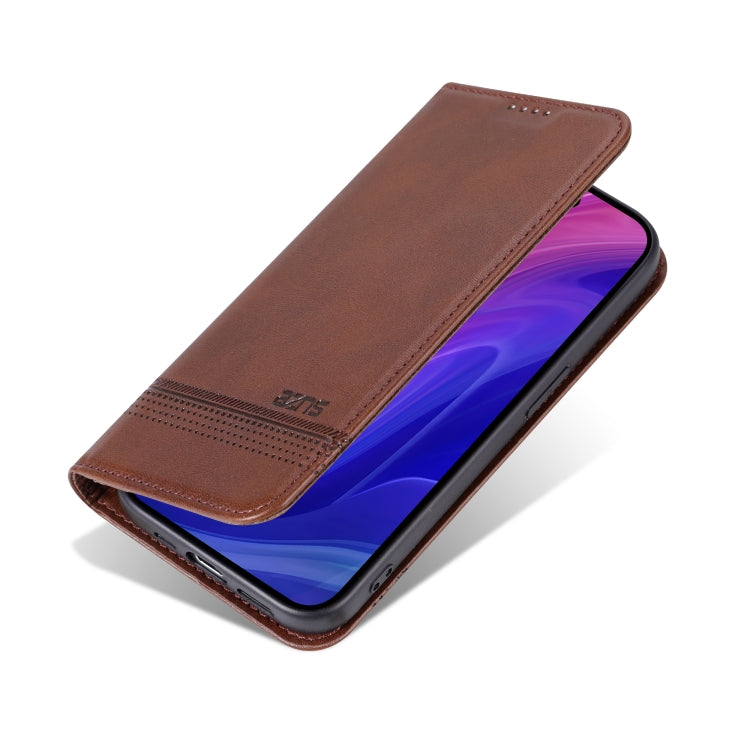 For iPhone 16 Pro Max AZNS Magnetic Calf Texture Flip Leather Phone Case(Dark Brown)
