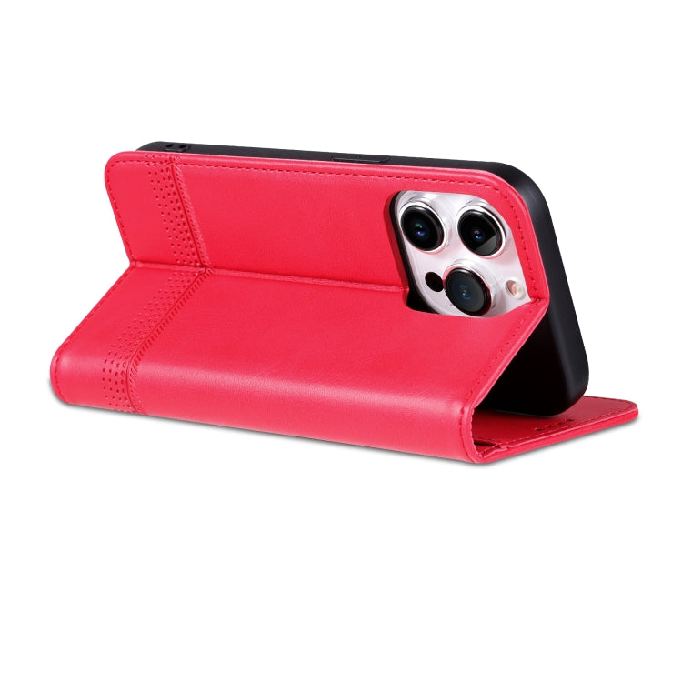 For iPhone 16 Pro Max AZNS Magnetic Calf Texture Flip Leather Phone Case(Red)