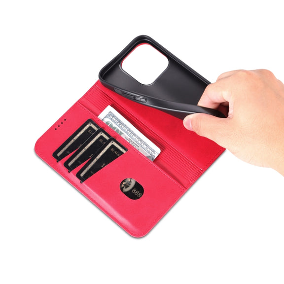 For iPhone 16 Pro Max AZNS Magnetic Calf Texture Flip Leather Phone Case(Red)