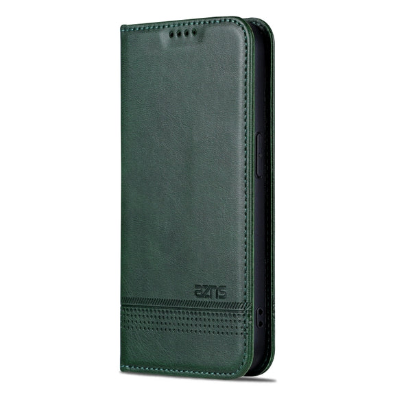 For iPhone 16 Pro Max AZNS Magnetic Calf Texture Flip Leather Phone Case(Dark Green)