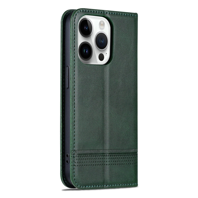 For iPhone 16 Pro Max AZNS Magnetic Calf Texture Flip Leather Phone Case(Dark Green)