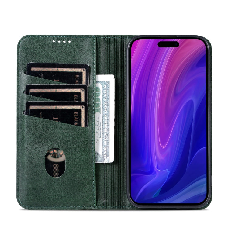 For iPhone 16 Pro Max AZNS Magnetic Calf Texture Flip Leather Phone Case(Dark Green)