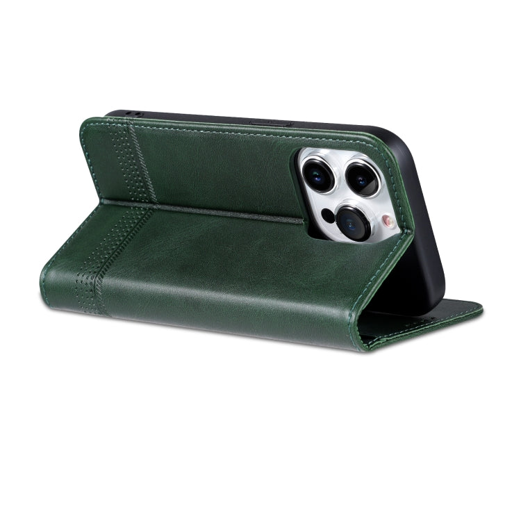 For iPhone 16 Pro Max AZNS Magnetic Calf Texture Flip Leather Phone Case(Dark Green)