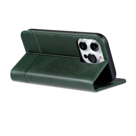 For iPhone 16 Pro Max AZNS Magnetic Calf Texture Flip Leather Phone Case(Dark Green)