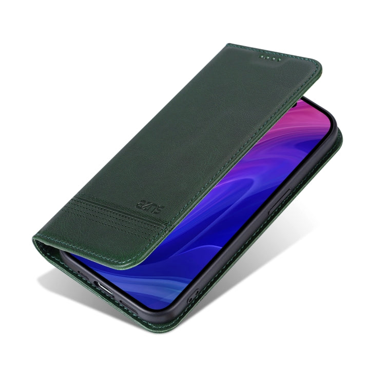 For iPhone 16 Pro Max AZNS Magnetic Calf Texture Flip Leather Phone Case(Dark Green)