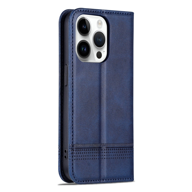 For iPhone 16 Pro Max AZNS Magnetic Calf Texture Flip Leather Phone Case(Dark Blue)