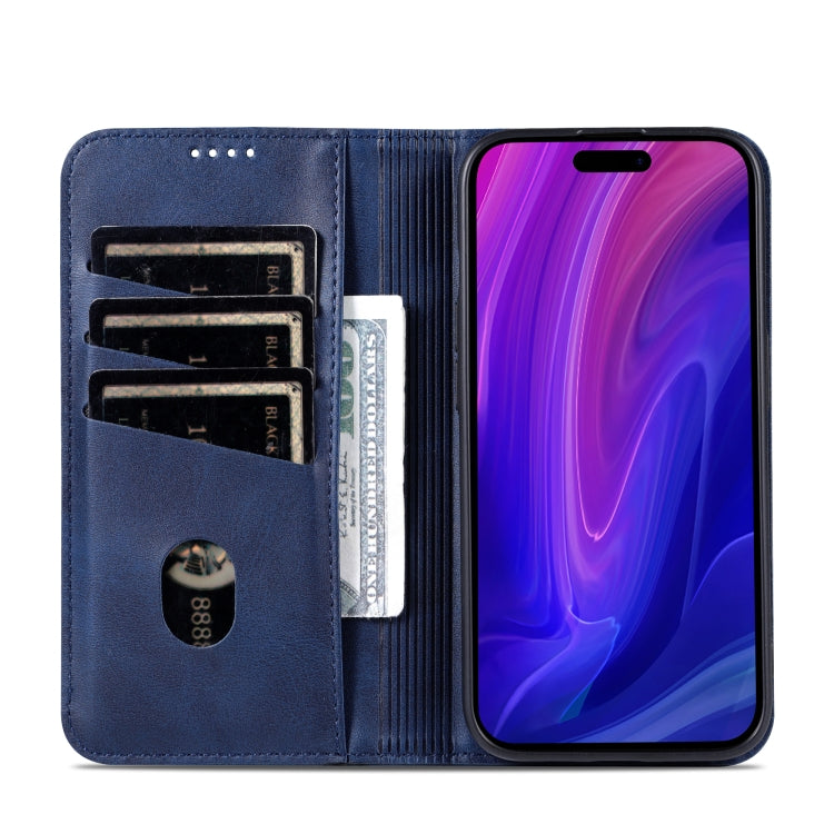 For iPhone 16 Pro Max AZNS Magnetic Calf Texture Flip Leather Phone Case(Dark Blue)