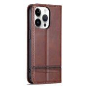 For iPhone 16 Pro AZNS Magnetic Calf Texture Flip Leather Phone Case(Dark Brown)
