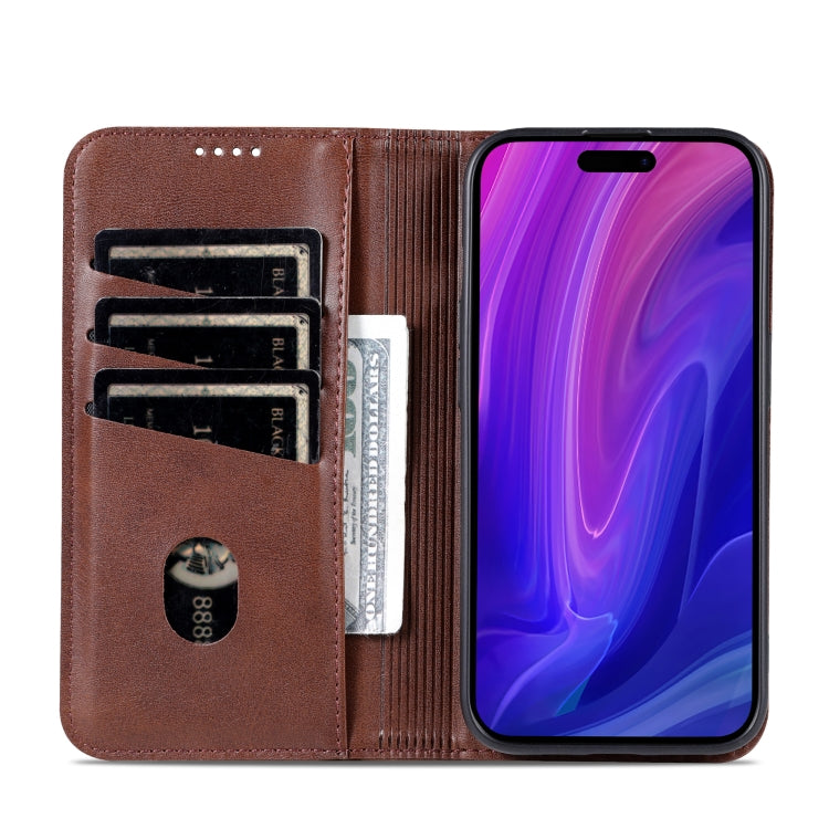 For iPhone 16 Pro AZNS Magnetic Calf Texture Flip Leather Phone Case(Dark Brown)