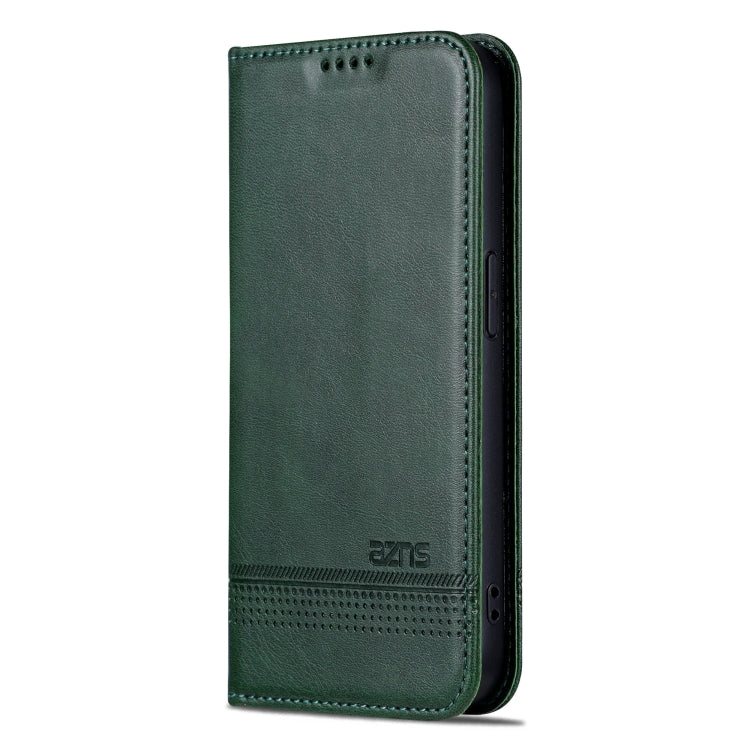 For iPhone 16 Pro AZNS Magnetic Calf Texture Flip Leather Phone Case(Dark Green)