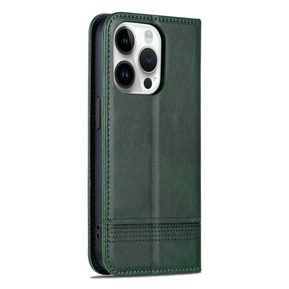 For iPhone 16 Pro AZNS Magnetic Calf Texture Flip Leather Phone Case(Dark Green)
