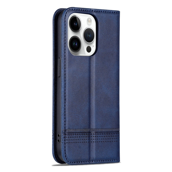For iPhone 16 Pro AZNS Magnetic Calf Texture Flip Leather Phone Case(Dark Blue)