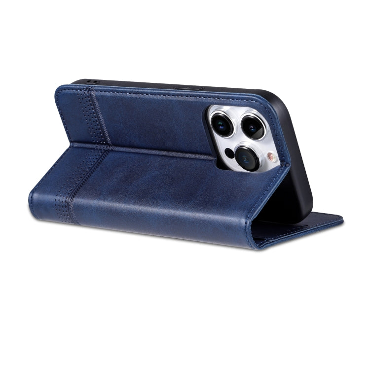 For iPhone 16 Pro AZNS Magnetic Calf Texture Flip Leather Phone Case(Dark Blue)
