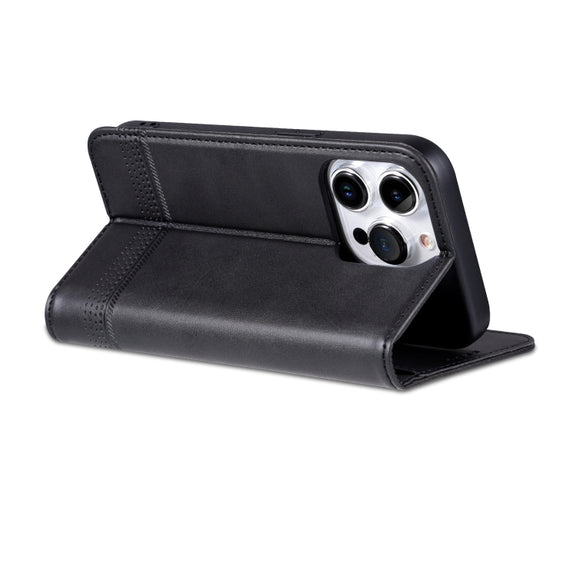 For iPhone 16 Pro AZNS Magnetic Calf Texture Flip Leather Phone Case(Black)