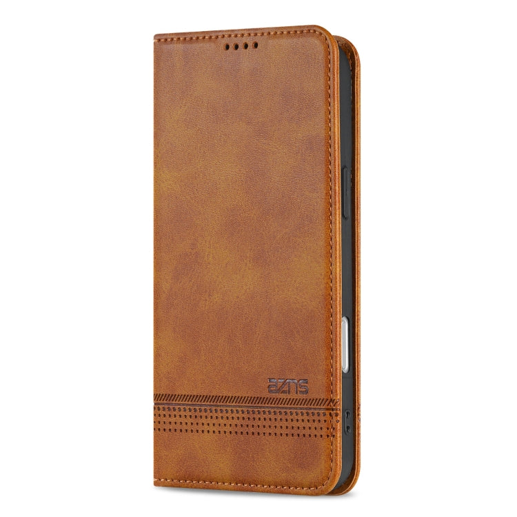 For iPhone 16 Plus AZNS Magnetic Calf Texture Flip Leather Phone Case(Light Brown)