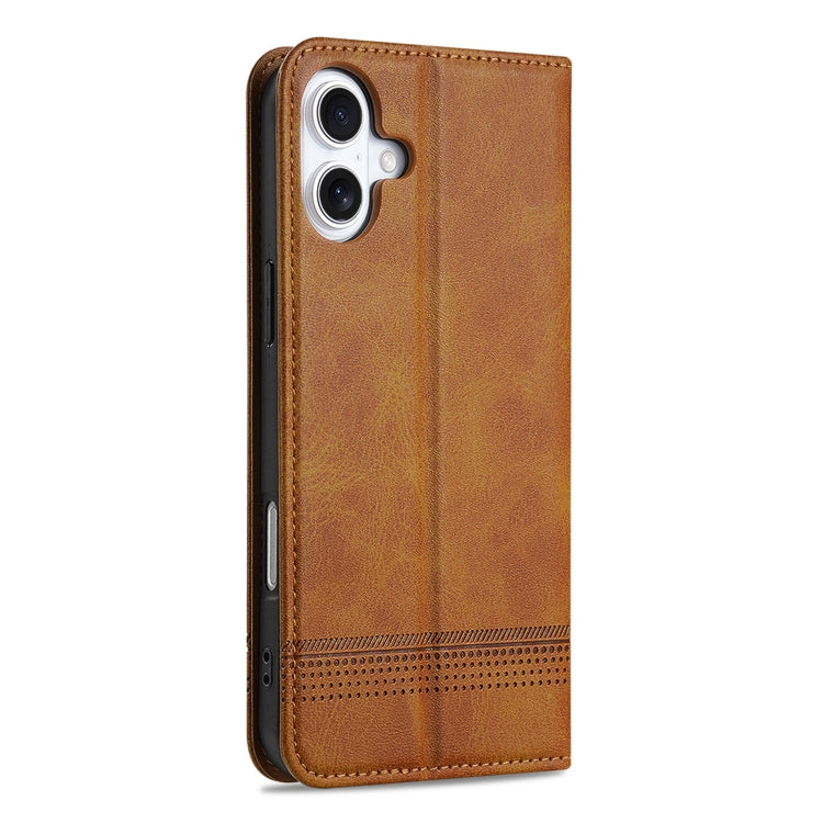 For iPhone 16 Plus AZNS Magnetic Calf Texture Flip Leather Phone Case(Light Brown)