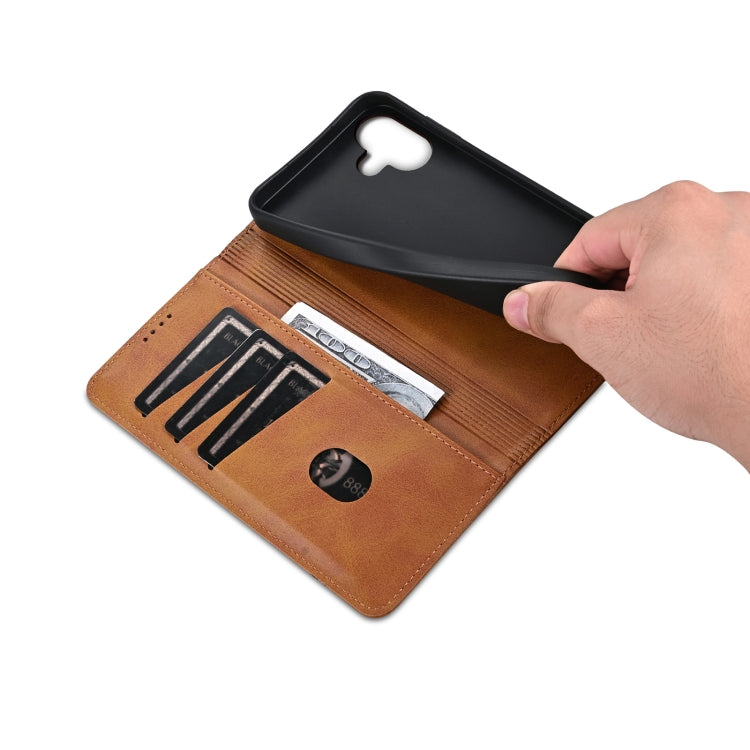For iPhone 16 Plus AZNS Magnetic Calf Texture Flip Leather Phone Case(Light Brown)