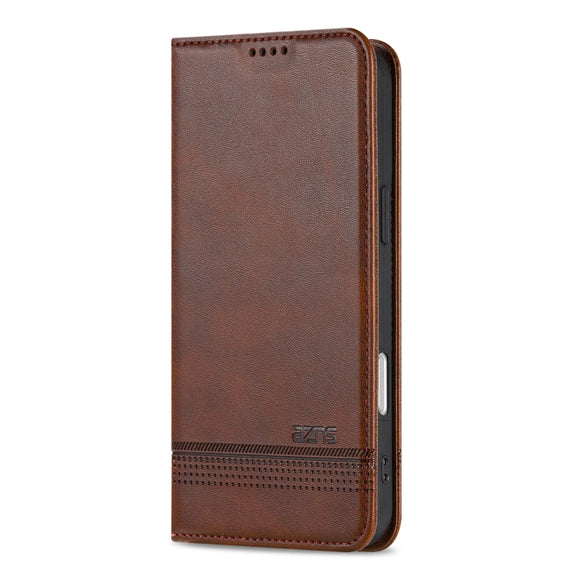 For iPhone 16 Plus AZNS Magnetic Calf Texture Flip Leather Phone Case(Dark Brown)