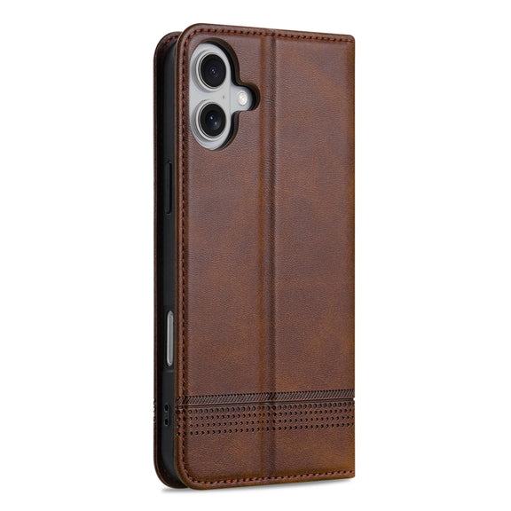 For iPhone 16 Plus AZNS Magnetic Calf Texture Flip Leather Phone Case(Dark Brown)