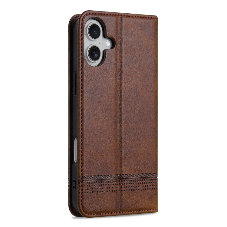For iPhone 16 Plus AZNS Magnetic Calf Texture Flip Leather Phone Case(Dark Brown)