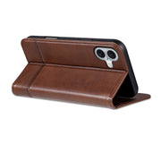 For iPhone 16 Plus AZNS Magnetic Calf Texture Flip Leather Phone Case(Dark Brown)