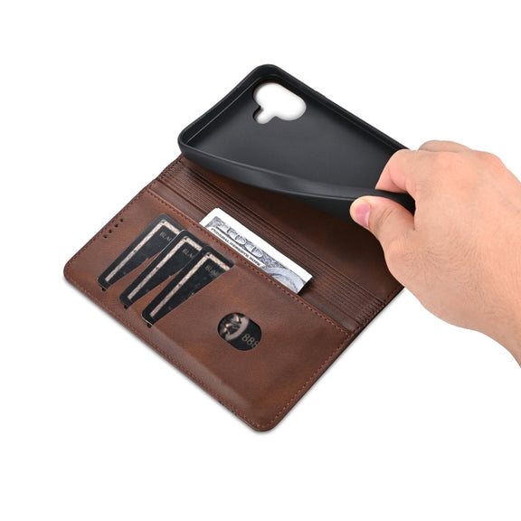For iPhone 16 Plus AZNS Magnetic Calf Texture Flip Leather Phone Case(Dark Brown)
