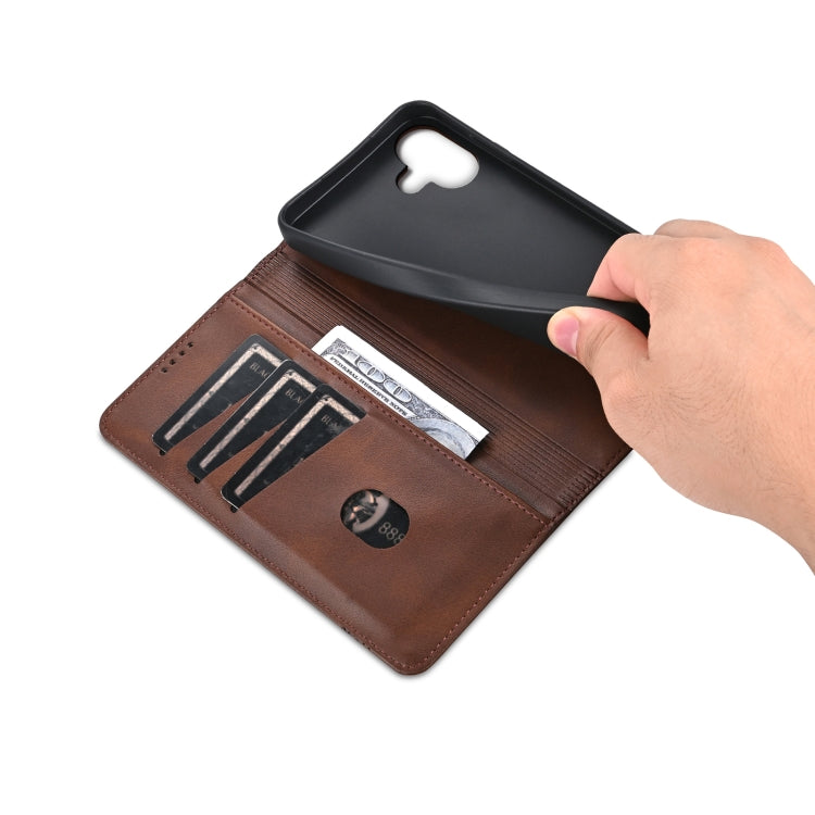 For iPhone 16 Plus AZNS Magnetic Calf Texture Flip Leather Phone Case(Dark Brown)