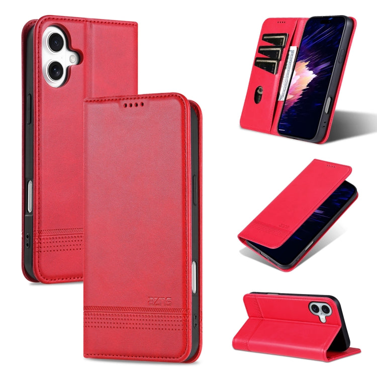For iPhone 16 Plus AZNS Magnetic Calf Texture Flip Leather Phone Case(Red)