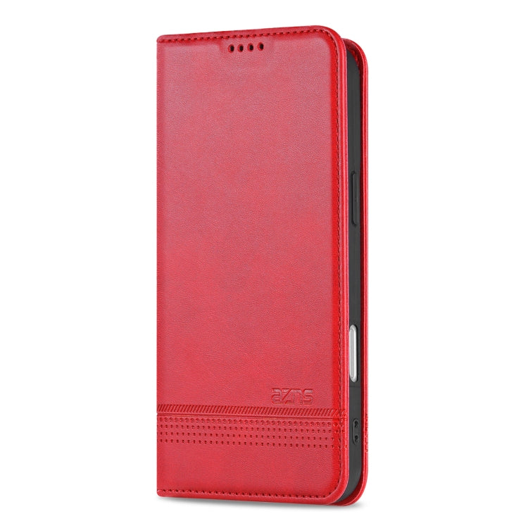 For iPhone 16 Plus AZNS Magnetic Calf Texture Flip Leather Phone Case(Red)