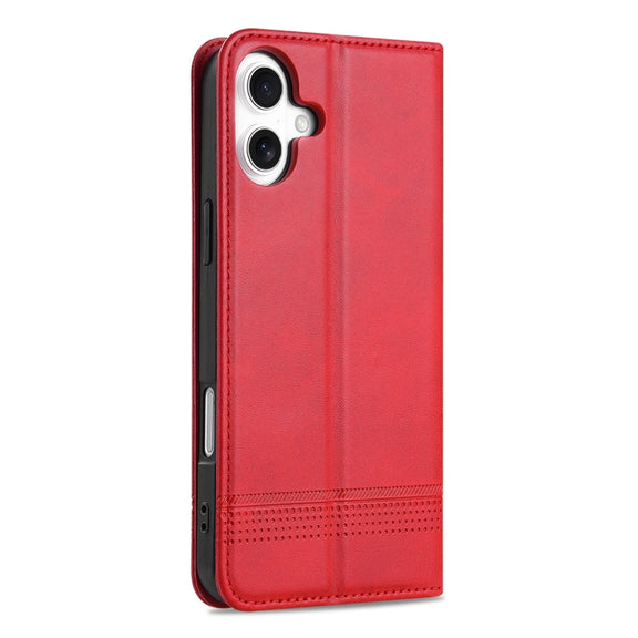 For iPhone 16 Plus AZNS Magnetic Calf Texture Flip Leather Phone Case(Red)