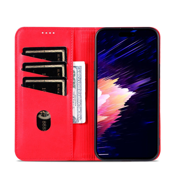 For iPhone 16 Plus AZNS Magnetic Calf Texture Flip Leather Phone Case(Red)