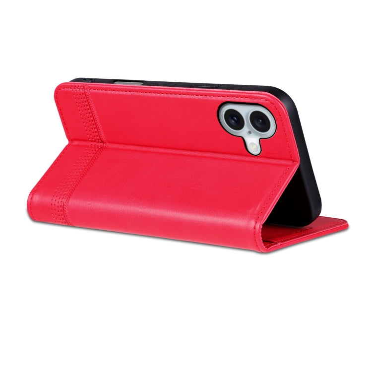 For iPhone 16 Plus AZNS Magnetic Calf Texture Flip Leather Phone Case(Red)