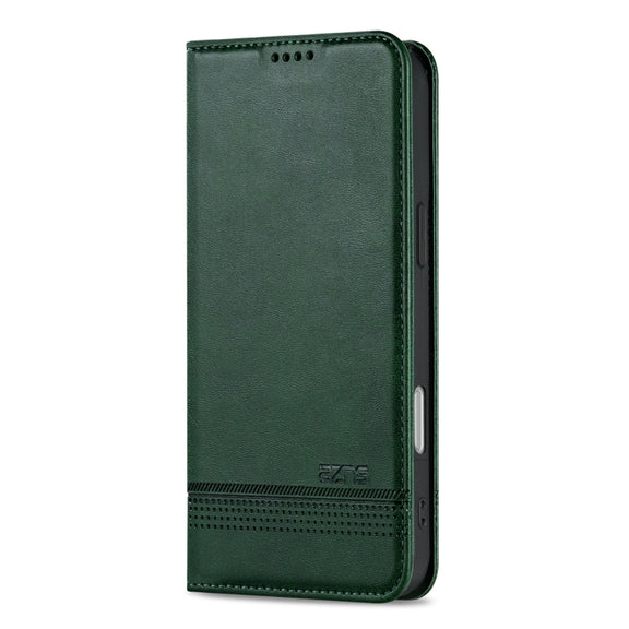 For iPhone 16 Plus AZNS Magnetic Calf Texture Flip Leather Phone Case(Dark Green)