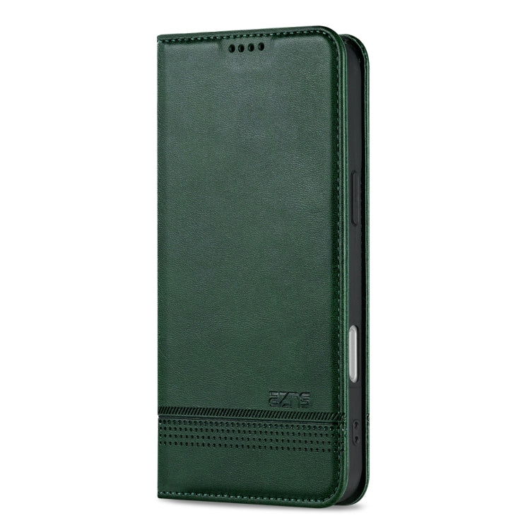 For iPhone 16 Plus AZNS Magnetic Calf Texture Flip Leather Phone Case(Dark Green)