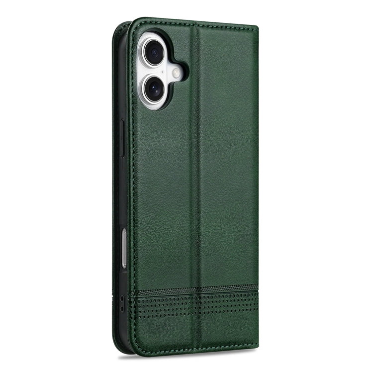 For iPhone 16 Plus AZNS Magnetic Calf Texture Flip Leather Phone Case(Dark Green)