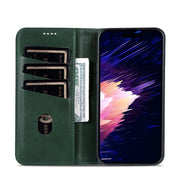 For iPhone 16 Plus AZNS Magnetic Calf Texture Flip Leather Phone Case(Dark Green)