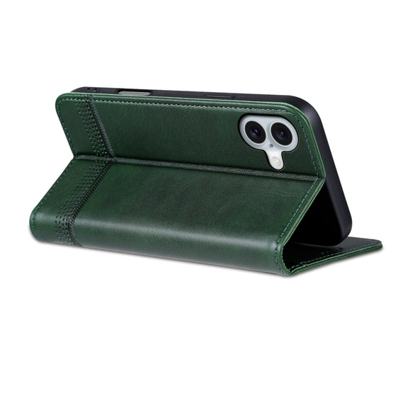 For iPhone 16 Plus AZNS Magnetic Calf Texture Flip Leather Phone Case(Dark Green)