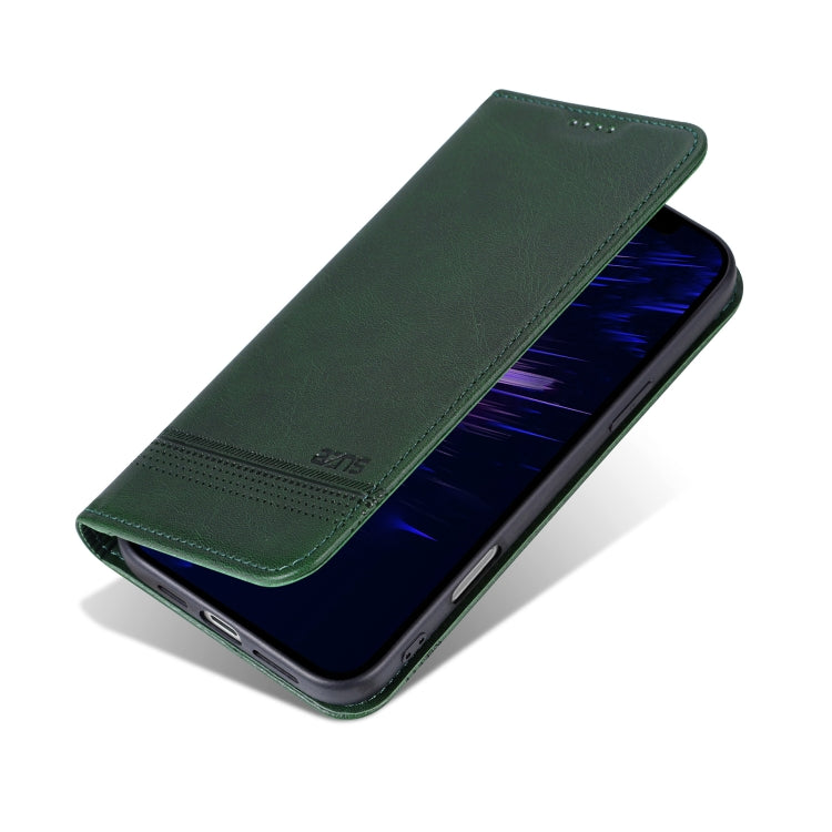 For iPhone 16 Plus AZNS Magnetic Calf Texture Flip Leather Phone Case(Dark Green)