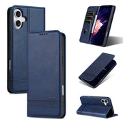 For iPhone 16 Plus AZNS Magnetic Calf Texture Flip Leather Phone Case(Dark Blue)