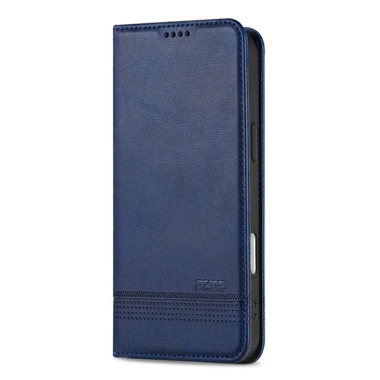 For iPhone 16 Plus AZNS Magnetic Calf Texture Flip Leather Phone Case(Dark Blue)